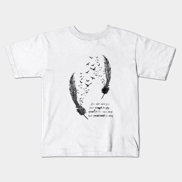 Birds feather Kids T-Shirt by RosaliArt